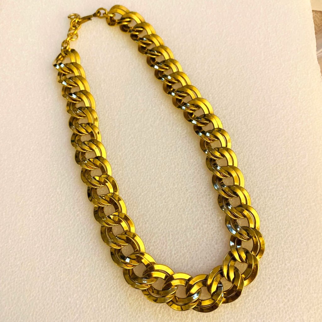 Vintage Monet Double Link Chunky Gold Tone Necklace Statement 65$